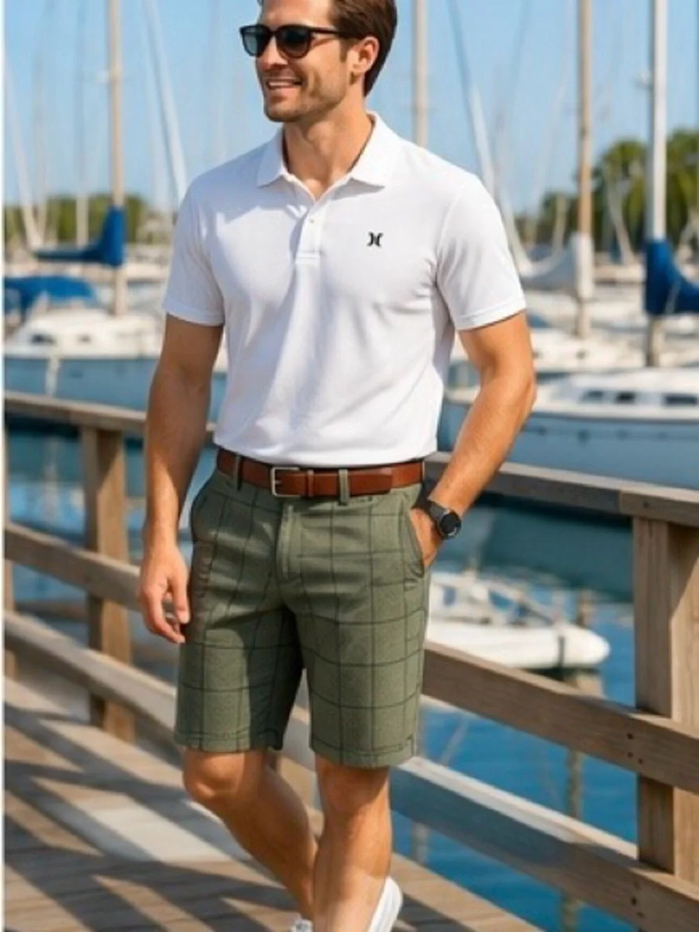 Hurley Phantom Board Shorts Olive Windowpane Stretch Hybrid Shorts Men's Size 34